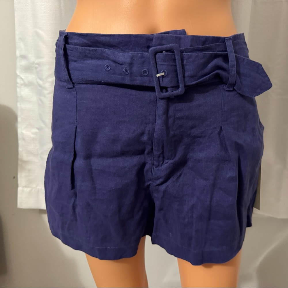 Cute Joie size S blue belted pleated linen shorts new